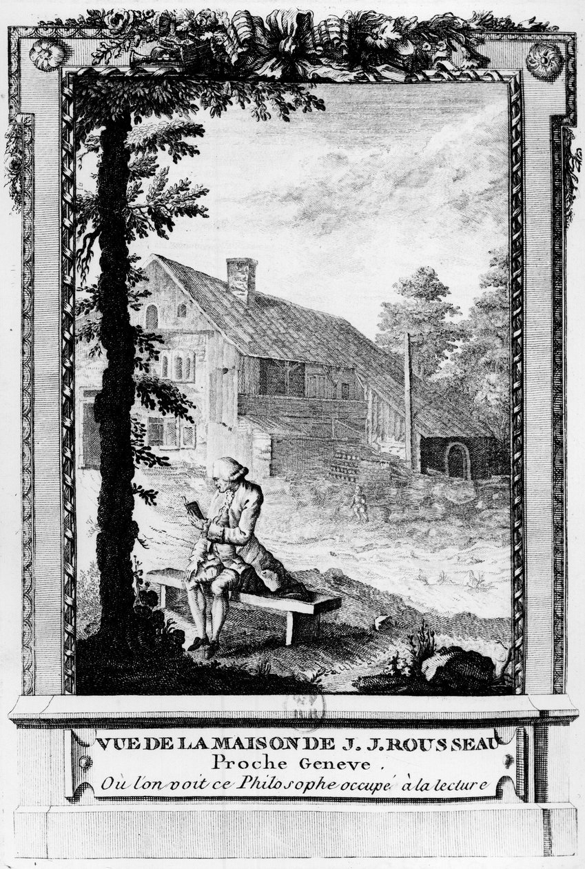 Jean Jacques Rousseau (1712-1778), francouzsky mluvící ženevský spisovatel a filozof; vidět z jeho domu (poblíž Ženevy). od Unknown artist