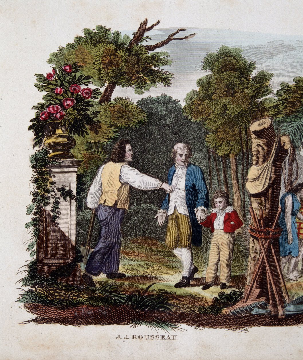 Jean Jacques Rousseau s dítětem, interpeelovaný rolníkem od Unknown artist