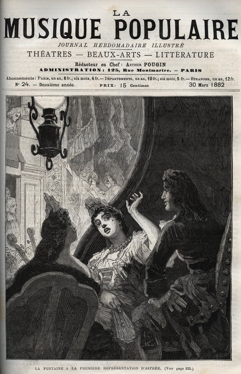 Jean de La Fontaine (Lafontaine) na premiéře opery „“Astree““ od Pascala Collasse (Colasse) (1649-1709) - rytina ve slavných novinách týdeníku „La musique populaire“ - 1882 od Unknown artist