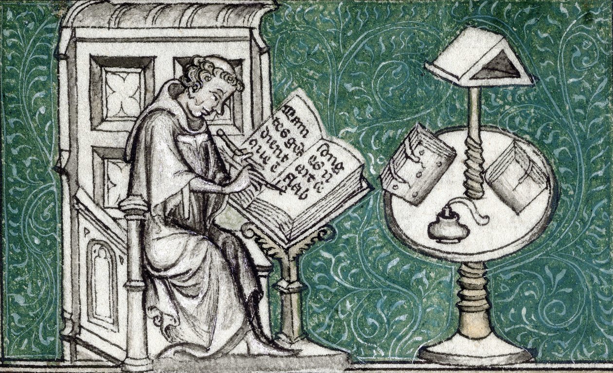 Jean de Meun säveltää Ruusun romanssin, n. 1380 (miniatyyri) od Unknown artist