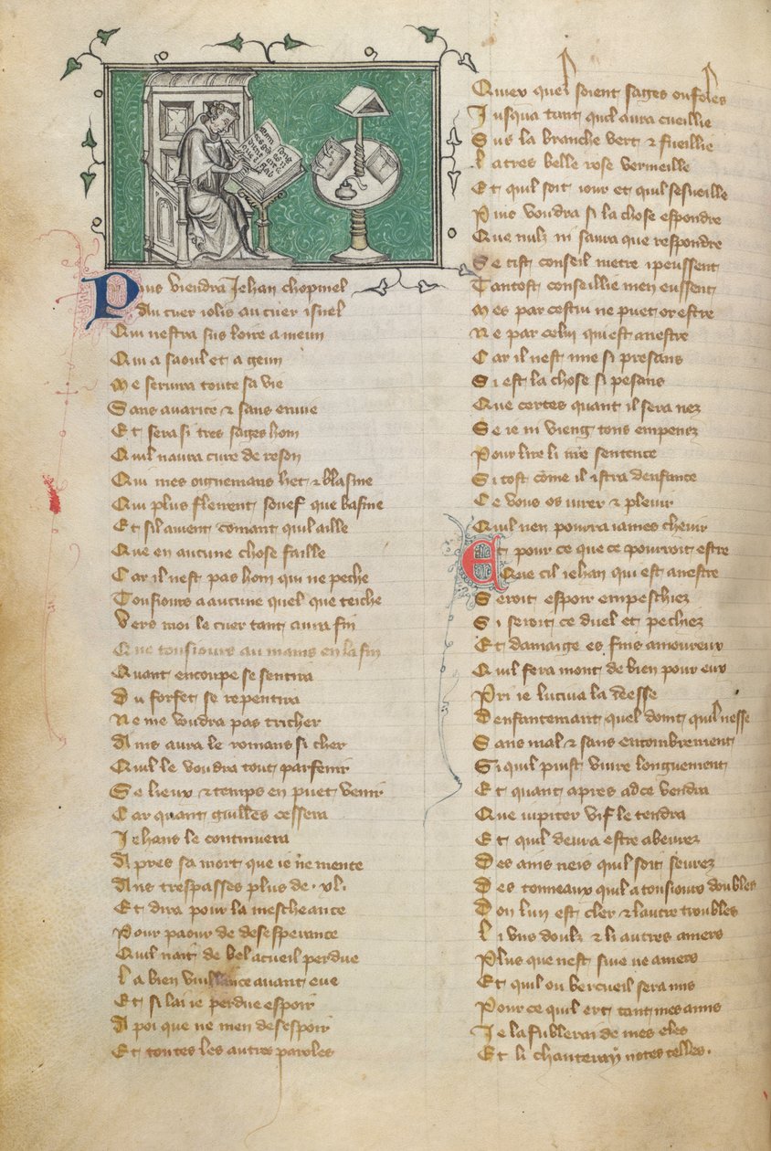 Jean de Meun píše úvodní slova své básně (která začíná na f. 28), v římském de la Rose od Unknown artist