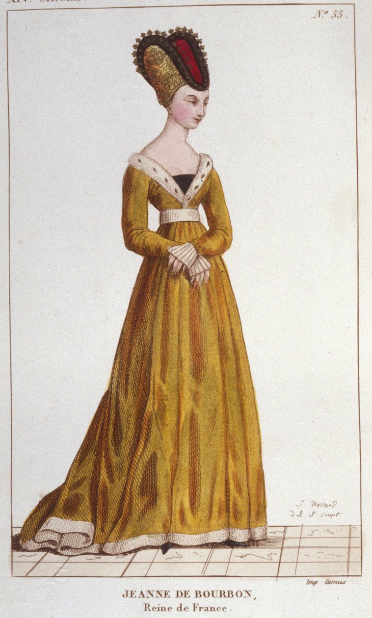Jeanne de Bourbon (1338-1378). Královna Francie od roku 1364 do roku 1378. Rytina z roku 1830 od Unknown artist