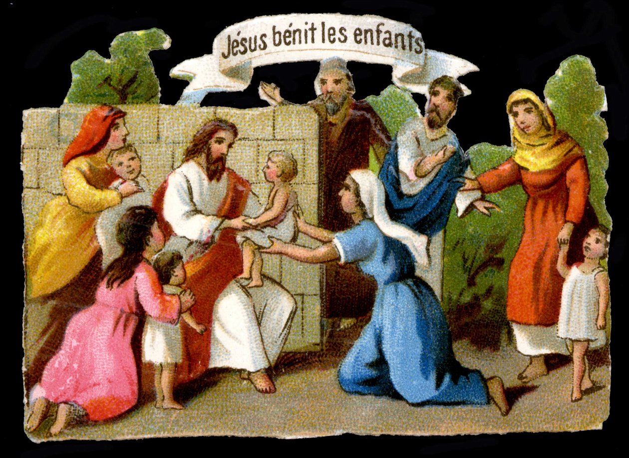 Ježíš Kristus žehná dětem. Chromolitografie 19. století. od Unknown artist