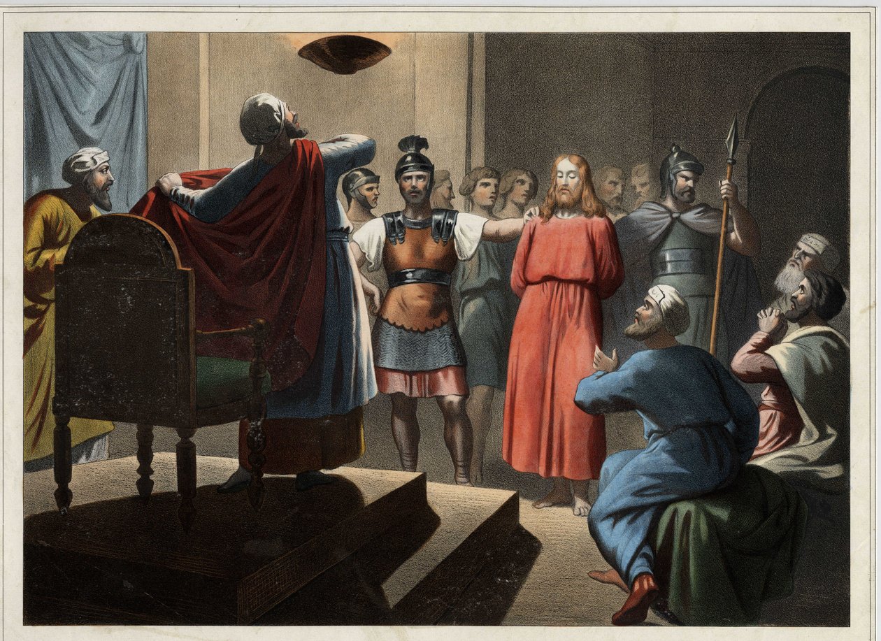 Ježíš před Kaifem. Anonymní rytina z poloviny 19. století. od Unknown artist