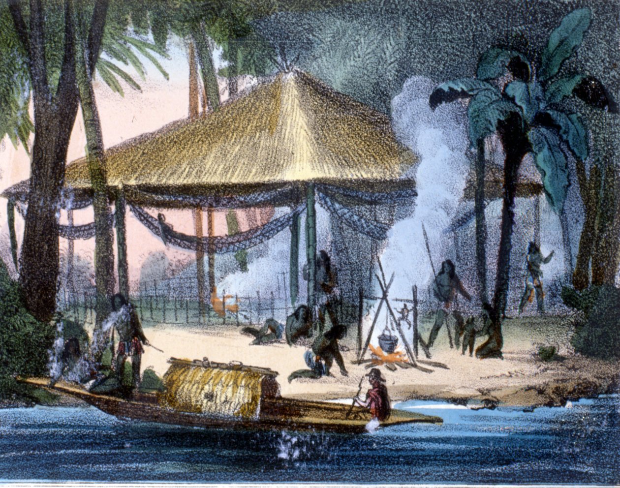 Indiáni Jivaros v Ekvádoru. Rytina 1846-48. od Unknown artist