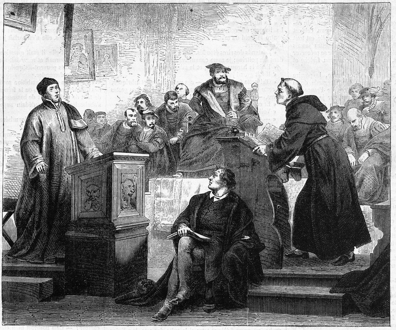 Johann Maier známý jako Johann Eck (1486-1543), německý katolický teolog a Martin Luther (1483-1546), německý protestantský teolog a reformátor v Pleissenburgu v roce 1519. od Unknown artist