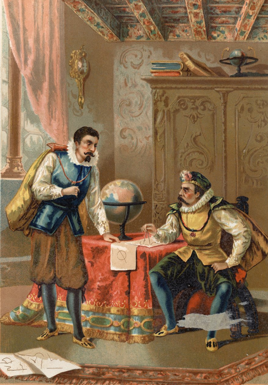Johannes Kepler (Keppler) (1571 - 1630) s Tycho Brahe (1546-1601), astronomové, Praha 1600 - po vědě a jejích lidech od Louise Figuiera, Barcelona 1881 od Unknown artist