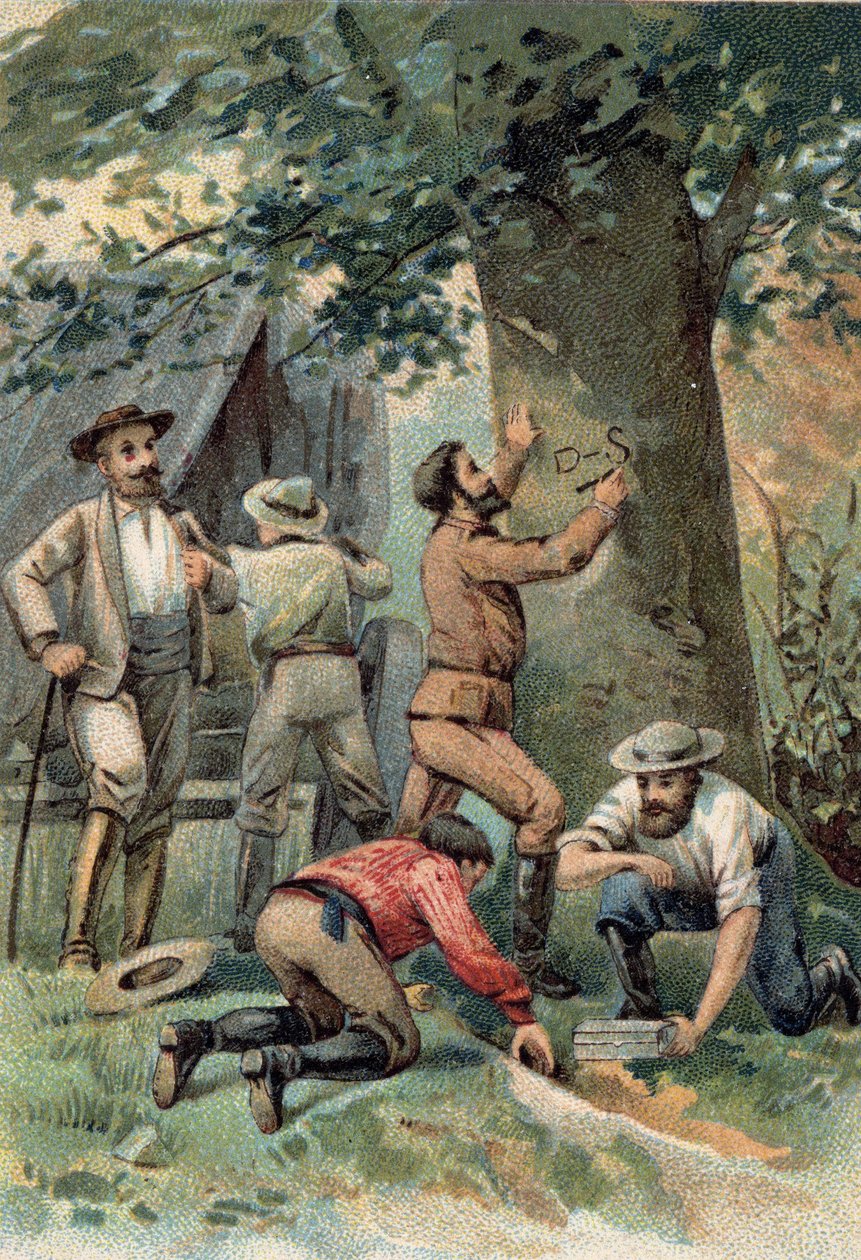 John McDouall (Mc Douall) Stuart (1815-1866): Skotský průzkumník, po překročení Austrálie v roce 1862 označí místo na stromě své poslední záchrany. od Unknown artist