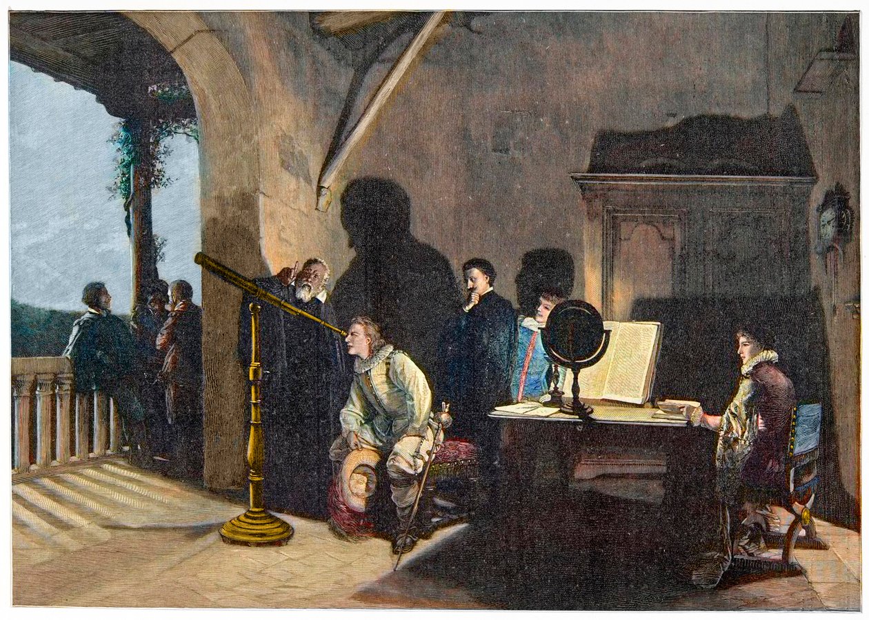 John Milton (1608-1674) na návštěvě Galilea Galileiho během Miltonova italského turné v letech 1638-1639. rytina od Unknown artist
