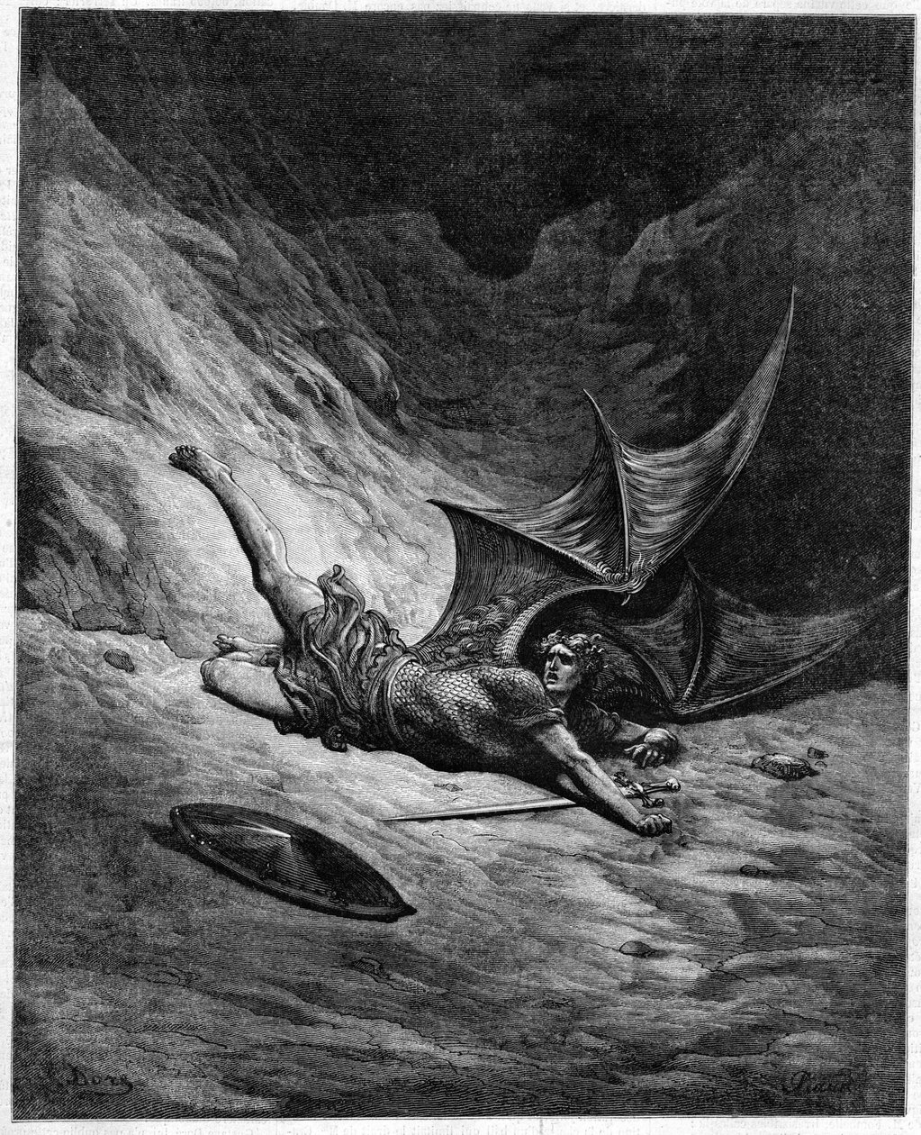Ztracený ráj Johna Miltona (1608-1674). Satan se vrhl do abime. Ilustrace Gustave Doré. od Unknown artist