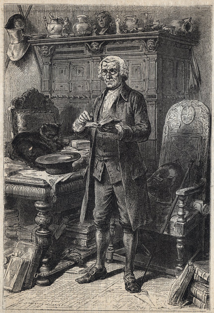 Jonathan Oldenbuck (nebo Aldinbbuck) - ilustrace z 19. století k románu „The Antiquary“ od Waltera Scotta (1771-1832) od Unknown artist