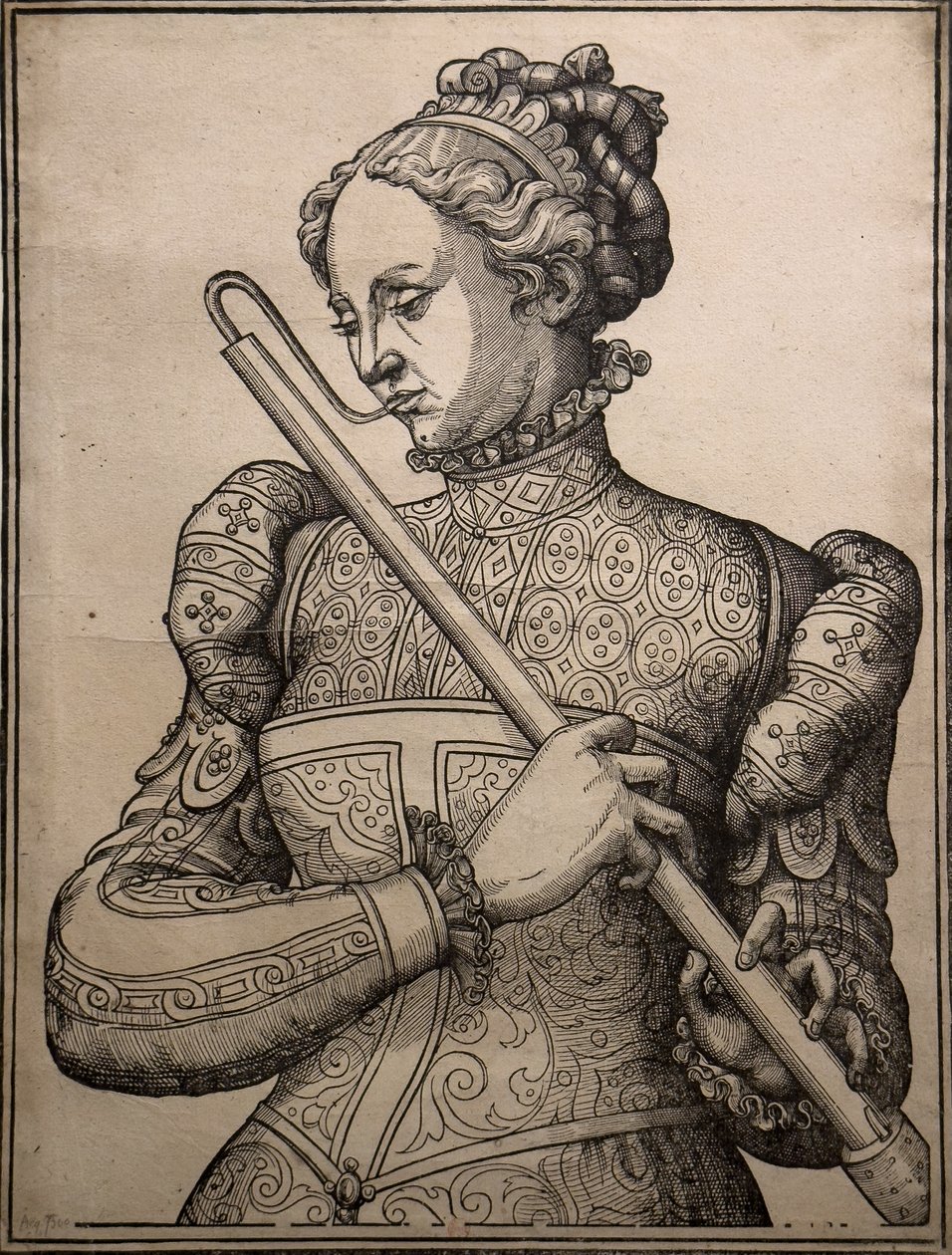Hráč Douçaine, kolem roku 1560 (Dřevoryt) od Unknown artist