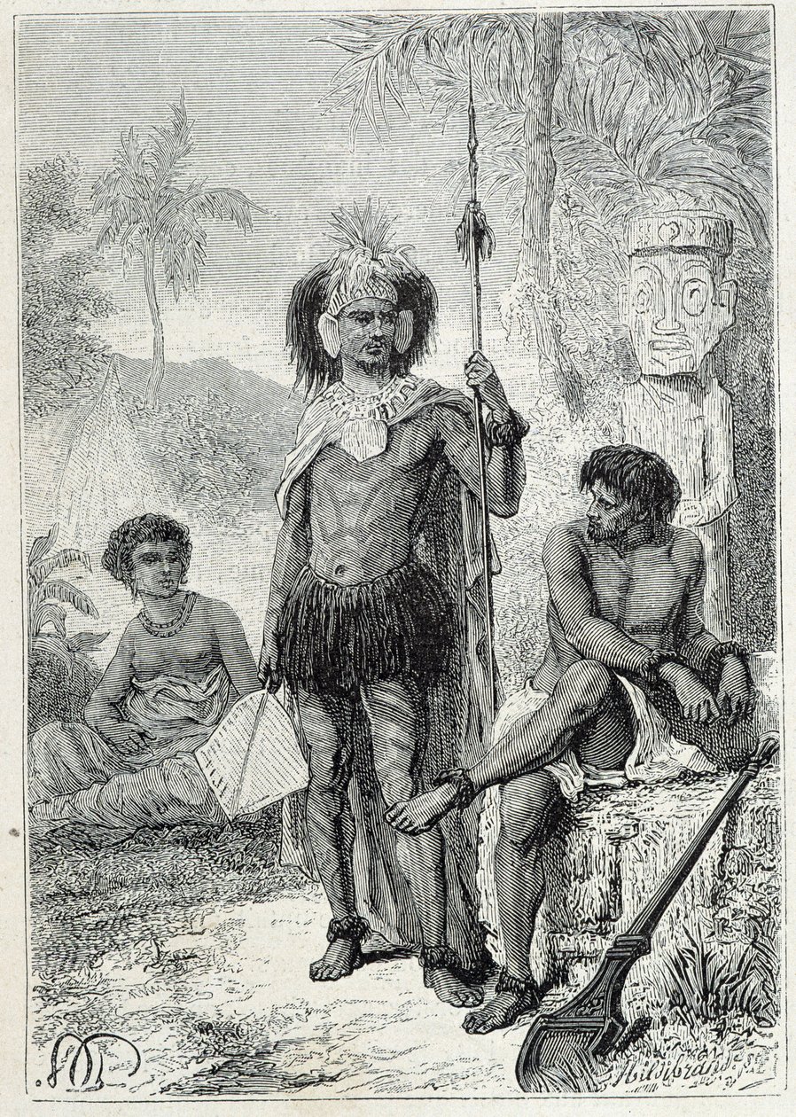 Cesta kapitána Jamese Cooka (1728-1779): domorodí obyvatelé Markézských ostrovů – ilustrace převzata z „Velkých námořníků 18. století““ od Unknown artist