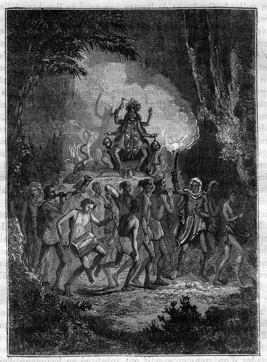 Cesta do Indie od Victora Jacquemonta, během let 1828-1832 procesí bohyně Kálí (bohyně zkázy) - rytina do „“ Malebné historie velkých plaveb v devatenáctém století“““. 1877 od Unknown artist