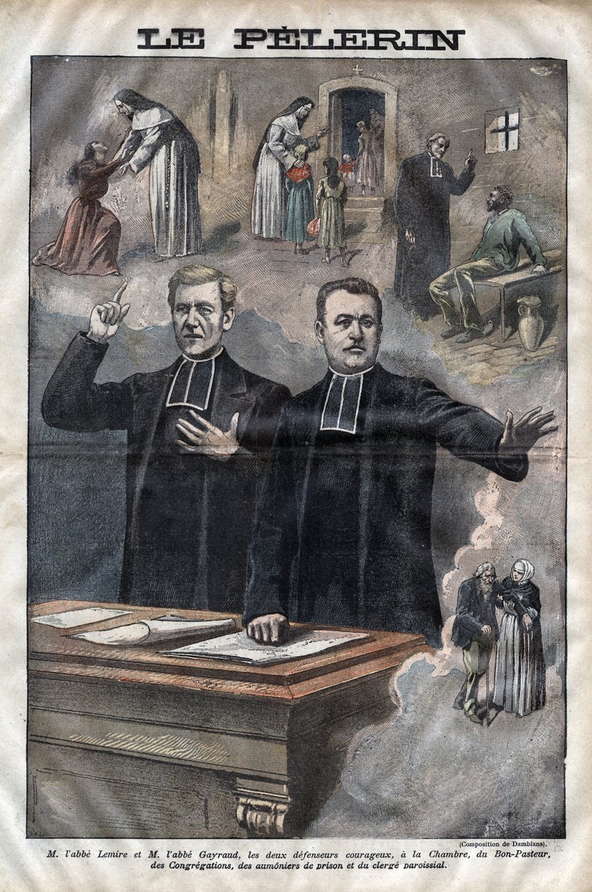 Jules Auguste Lemire (1853-1928) a Hippolyte Gayraud (1856-1911), francouzští duchovní a politici, zástupci -rytina v „Le-Pelerin“ z roku 1899 od Unknown artist
