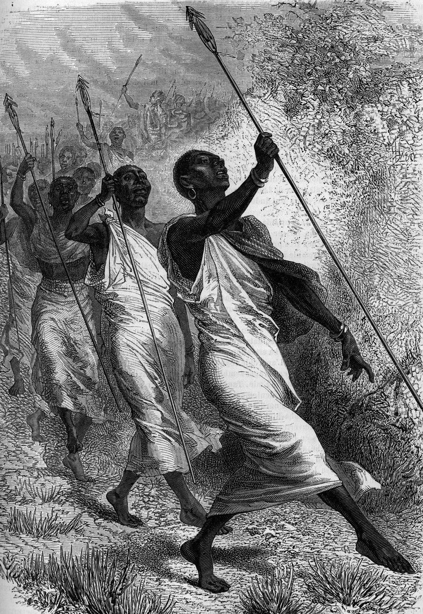 Kabba Righe (Kabba-Righe), král Ounyoro (v Africe) a jeho pokračování. Rytina do „“ The Journal of Youth ““ od Unknown artist