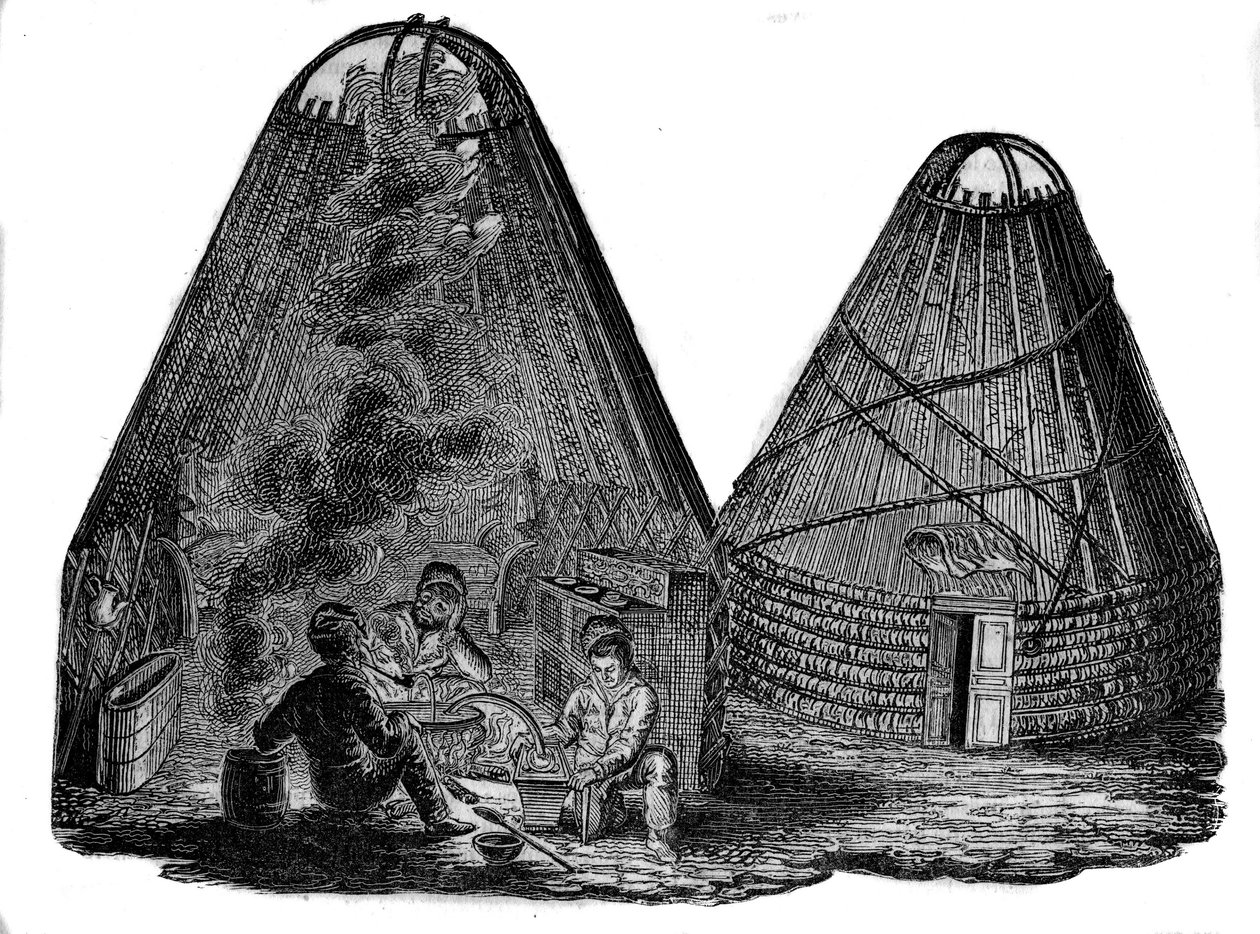 Kalmoukové (západní Mongolové) před svým stanem. od Unknown artist