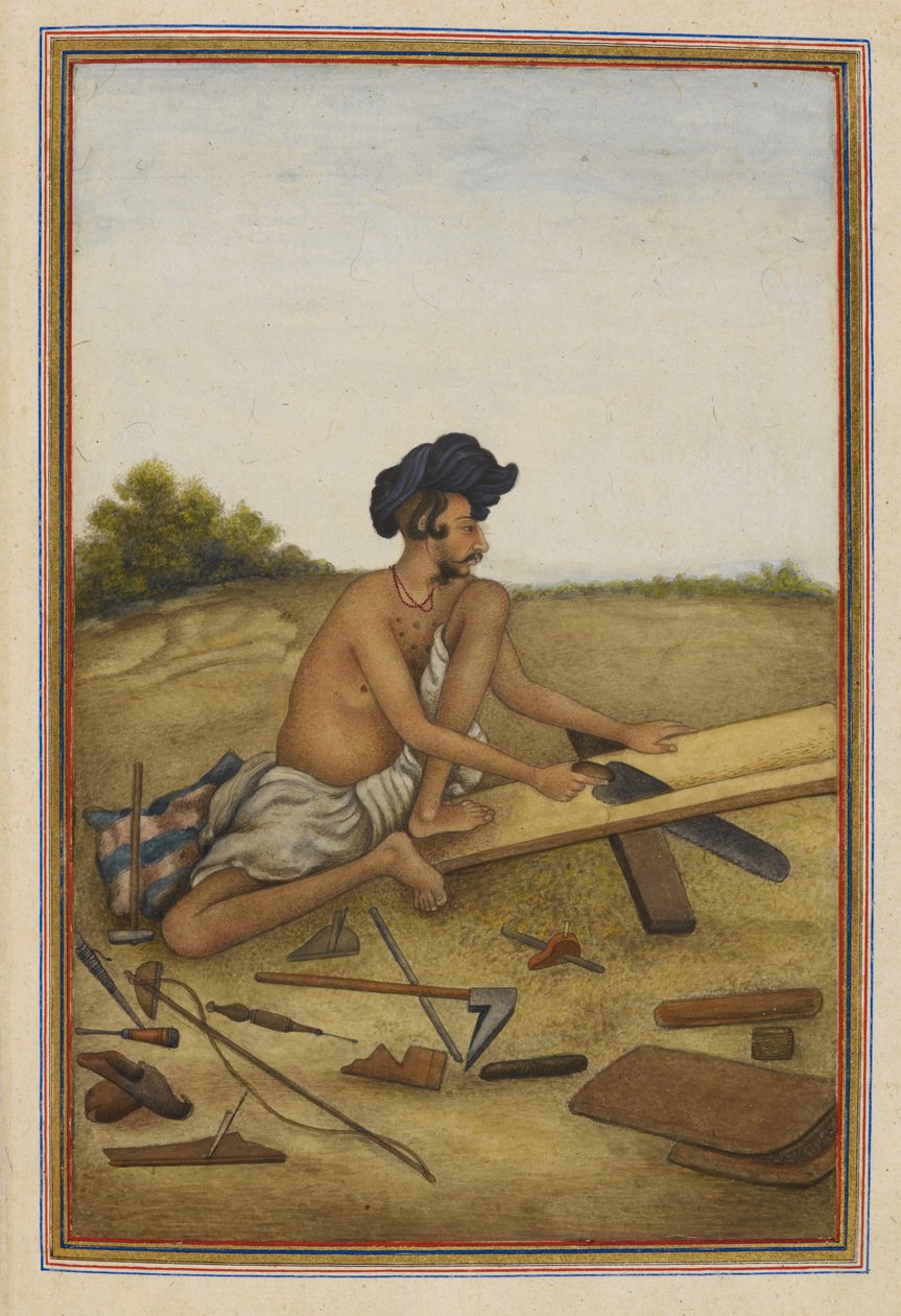 Khati nebo Tarkhan, tesařská kasta z Pandžábu. Muž, který piluje prkno. od Unknown artist