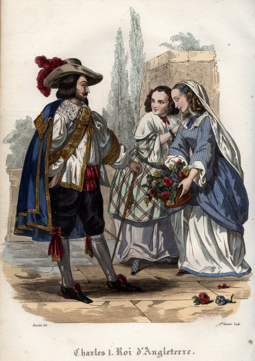 Anglický král Karel I. (Charles I. Stuart) (1600-1649) svádějící mladé ženy. Rytina z roku 1842 v „Histoire des Popes““ od Maurice Lachatre. Soukromá sbírka. od Unknown artist