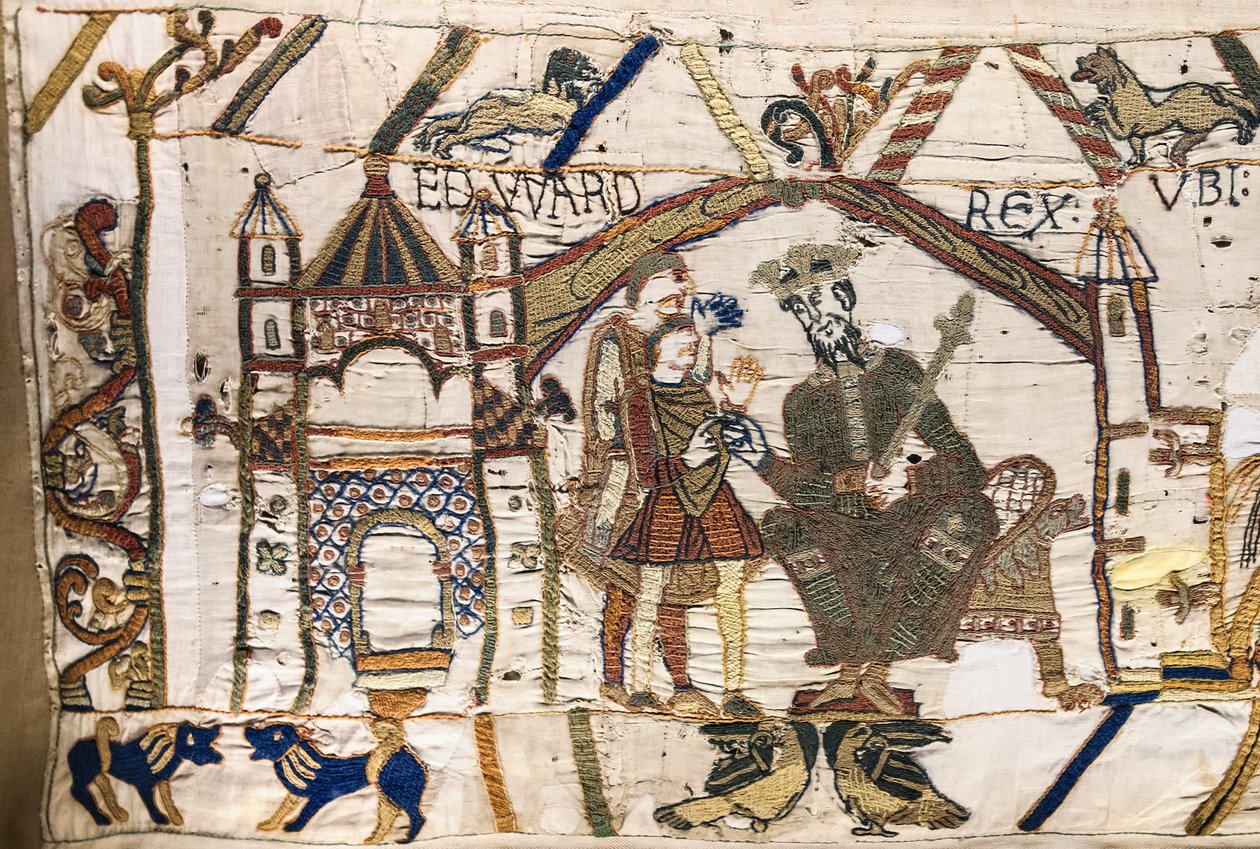 Král Edward Vyznavač posílá Harolda do Normandie, Bayeux Tapestry (vlněná výšivka na plátně) od Unknown artist