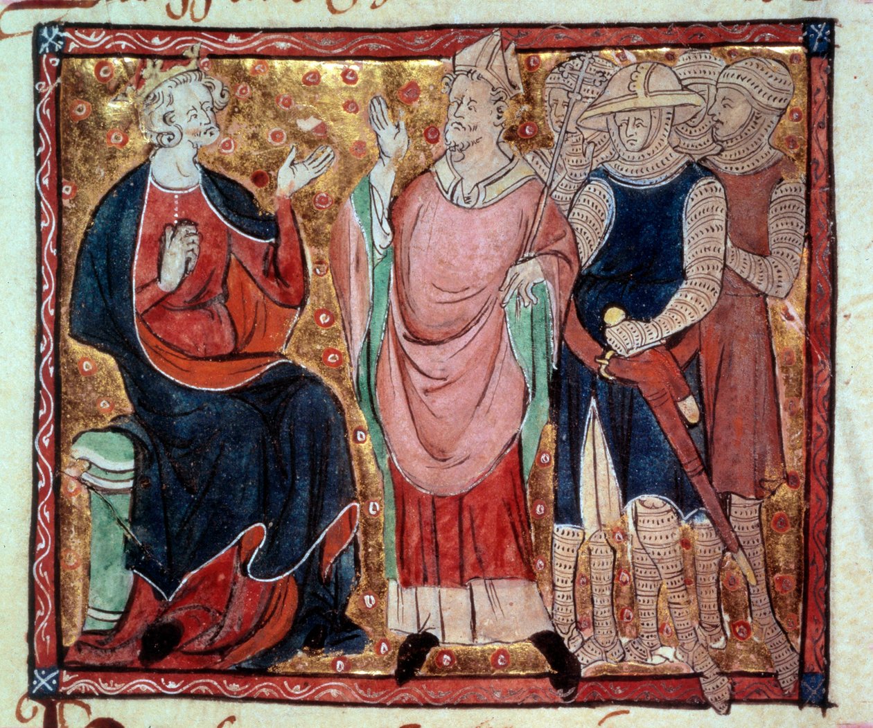 Anglický král Jindřich II. (1133-1189) přijímající předvečer a miniaturu vojáků z rukopisu z 15. století. Paříž, B.N. od Unknown artist