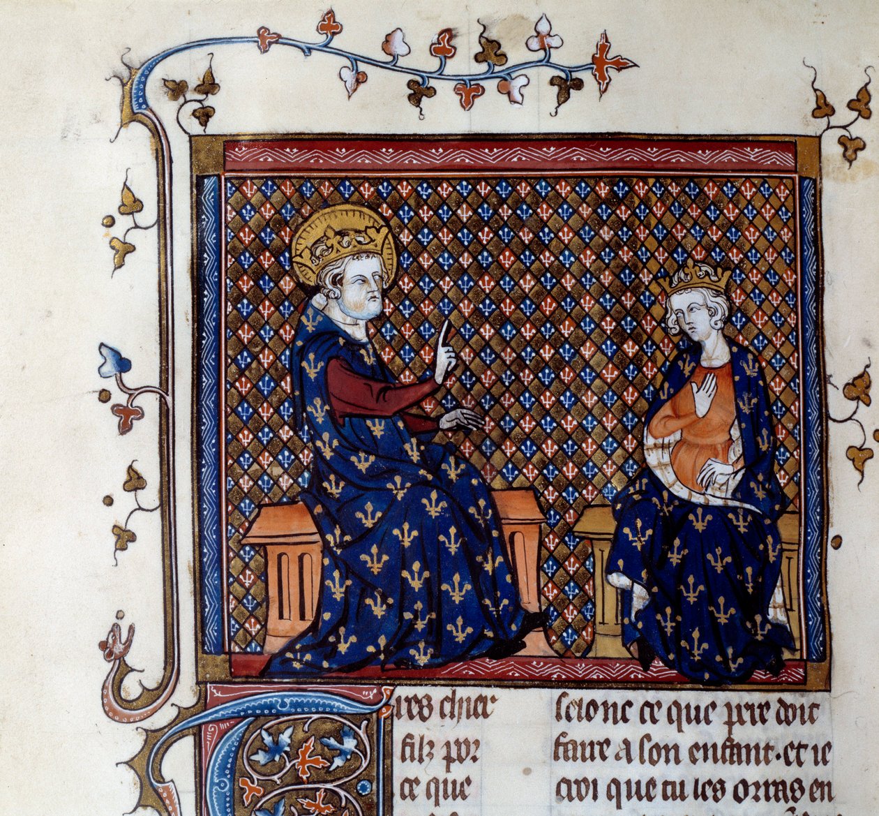 Král Ludvík IX. (1214-1270) učí mistra krále svého syna, budoucího miniaturu Filipa III. z rukopisu ze 14. století. Chantilly, Conde Museum od Unknown artist
