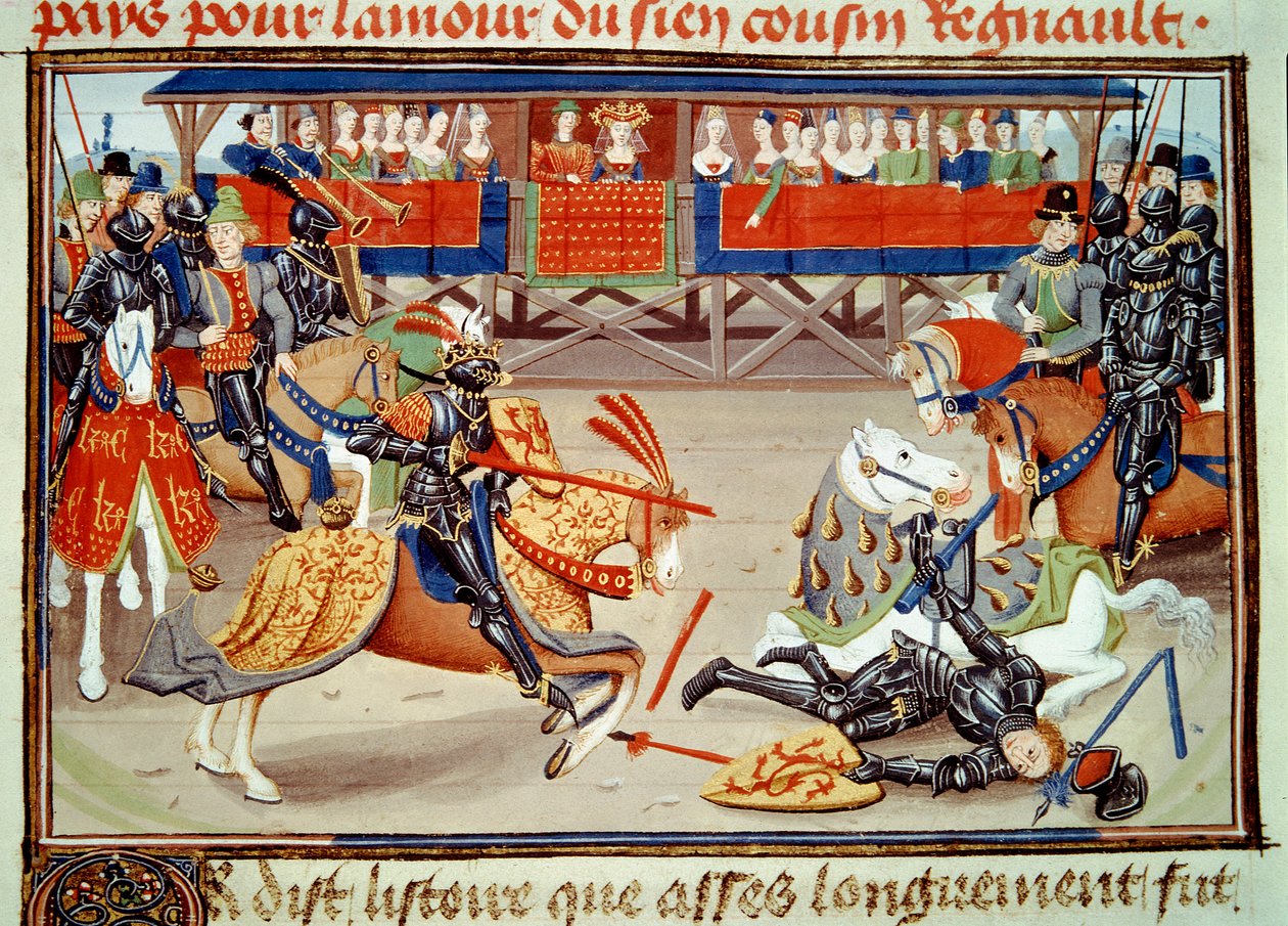 Král Richier desarconnnant guichart z Moree během turnaje. (Miniatura, v. 1462-1470) od Unknown artist
