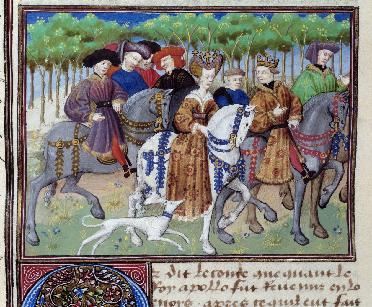 Král a královna na lovu (Filip VI. z Valois a Blanche z Navarry (?)) Miniatura z knihy Le livre de la chasse”” od Gastona III. Phoeba, hraběte z Foix, lorda z Bearnu (1331-1391) od Unknown artist