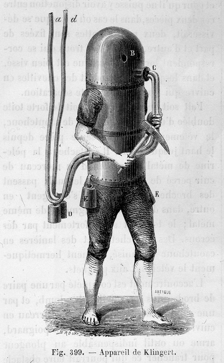 Klingertův potápěčský přístroj – v „“The wonders of science””, Louis Figuier od Unknown artist