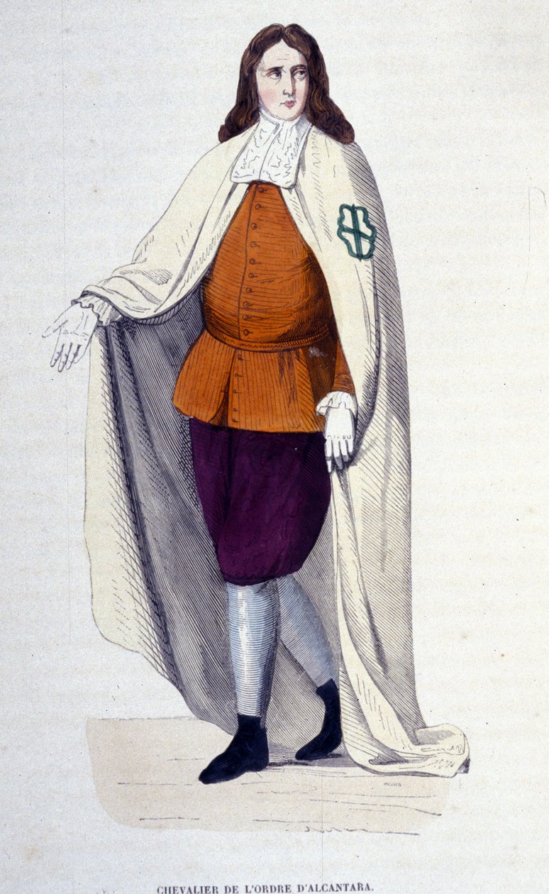 Rytíř Řádu Alcantary, náboženský a vojenský řád založený v roce 1156 pod názvem Řád San Julian del Pereiro, napodobující templáře, k boji proti Maurům. Rytina 19. století, soukromý kol., Milán. od Unknown artist