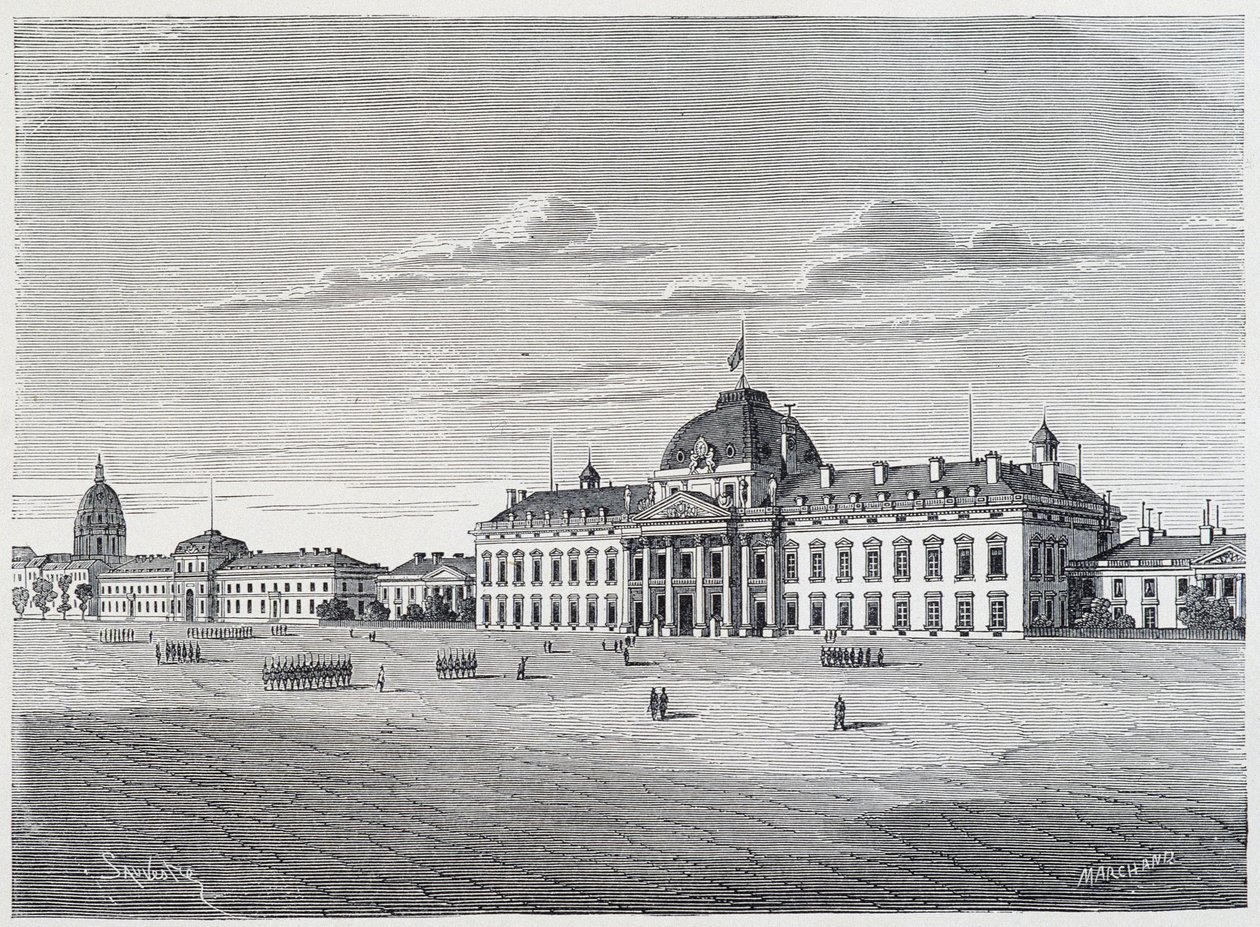 Vojenská škola Invalidovny při pohledu z Champ de Mars - rytina, c.1830 od Unknown artist