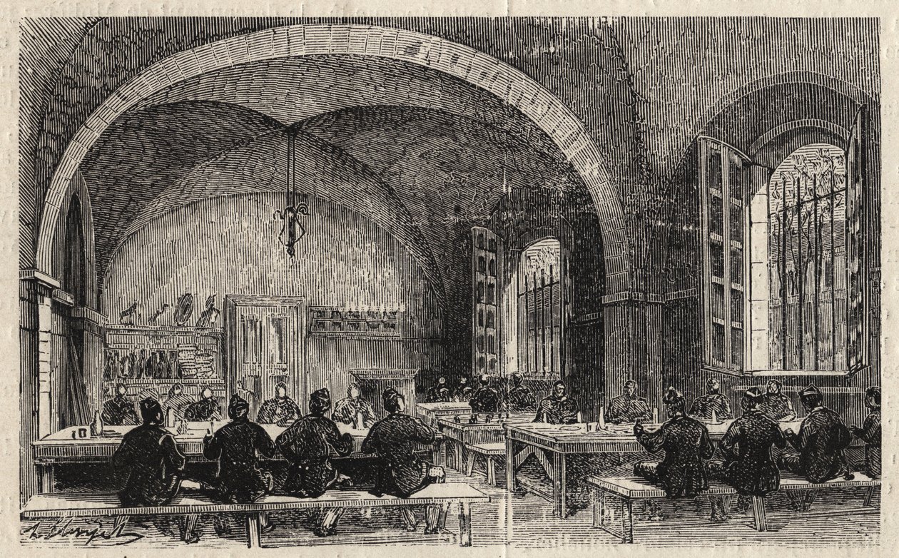 Ecole Polytechnique v Paříži v roce 1873 - Refektář - Rytina z roku 1873 v „Le monde illustrious““ od Unknown artist