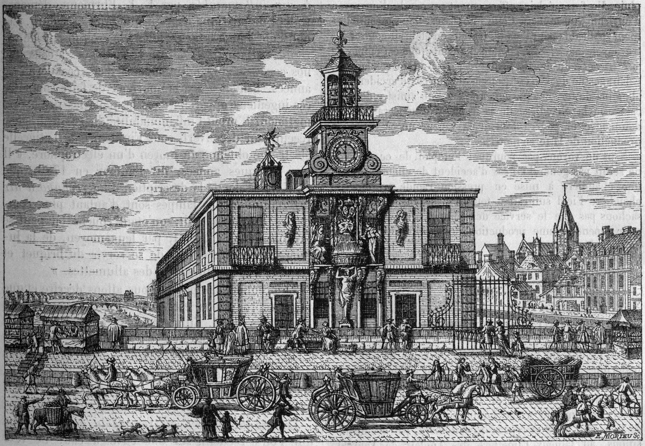 La Samaritaine, vodní pumpa umístěná na mostě Nová rytina 17. století. Gravírování v "" přírodě. Vědecký časopis a jeho aplikace v umění a průmyslu. od Unknown artist