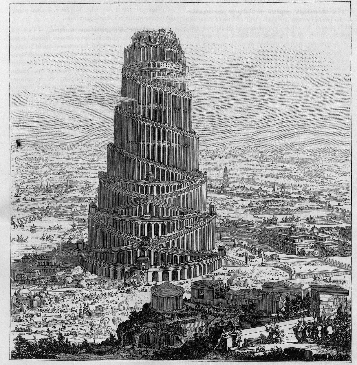 Babylonská věž podle Pere Kirchera - (zmenšená rytina „Turris Babel“ od Unknown artist