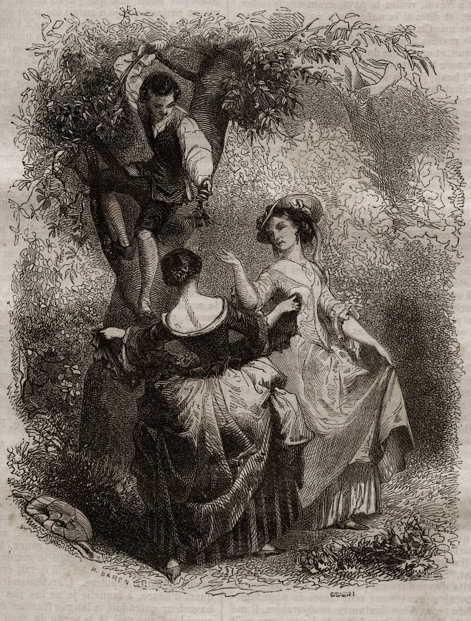 Sbírání třešní – ilustrace pro vyznání“ Jean-Jacques (Jean Jacques) Rousseau (1712-1778) – rytina z roku 1849 od Unknown artist