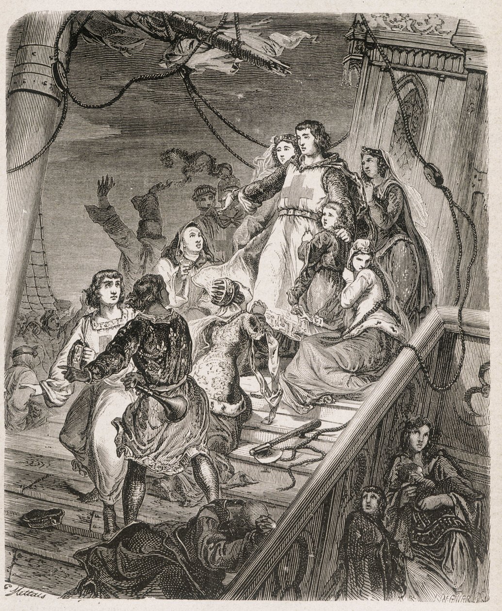 La galère de Saint Louis - v „Dějinách papežů, králů, královen, císařů napříč staletími““ od Maurice Lachatre 1857 od Unknown artist