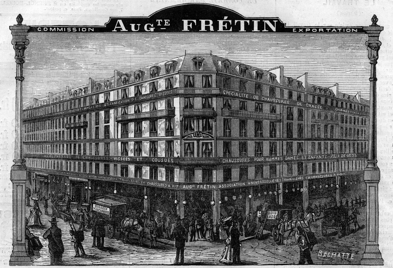 Velká chausage Manufacture “”Auguste Fretin””, Paris VIth Arrondissement 64, rue de Rennes. Rytina z roku 1883 od Unknown artist