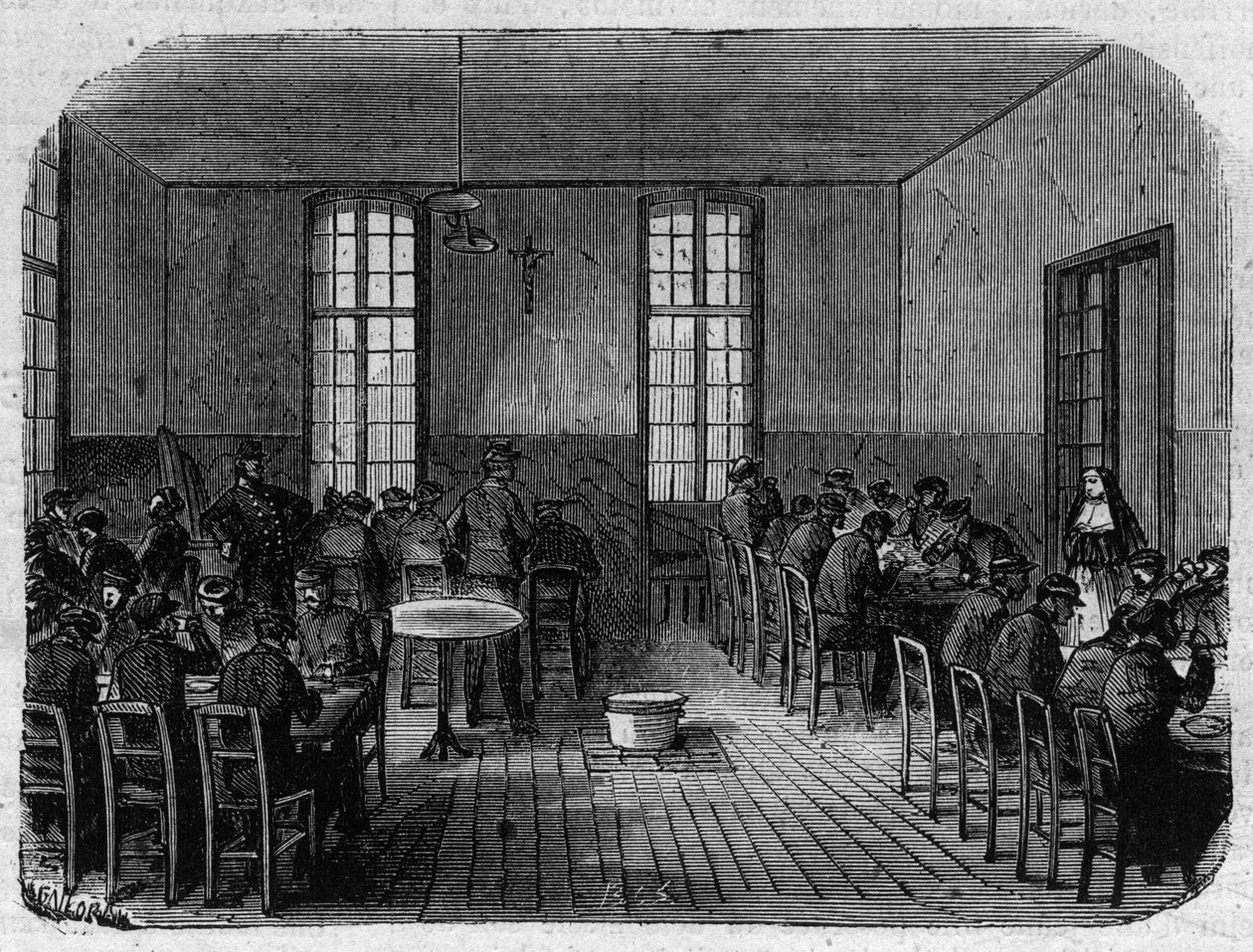 Azyl Sainte Anne (Sainte-Anne) v Paříži: refektář - rytina v „“Le Journal Illustrée““ od Unknown artist
