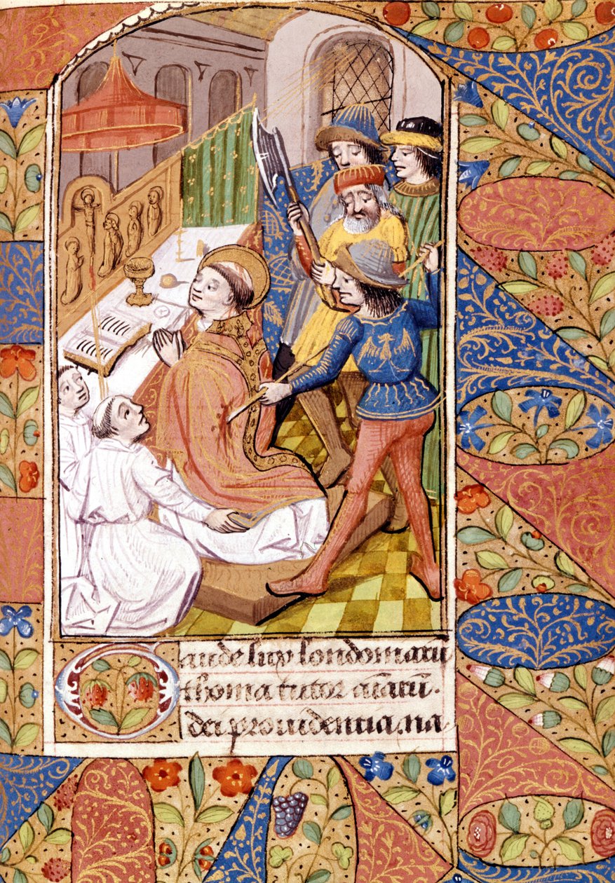 Atentát na svatého Tomáše Becketa (1118 - 1170), anglického preláta a politika. Miniatura ze 14. století. Victoria & Albert Library, Londýn. od Unknown artist
