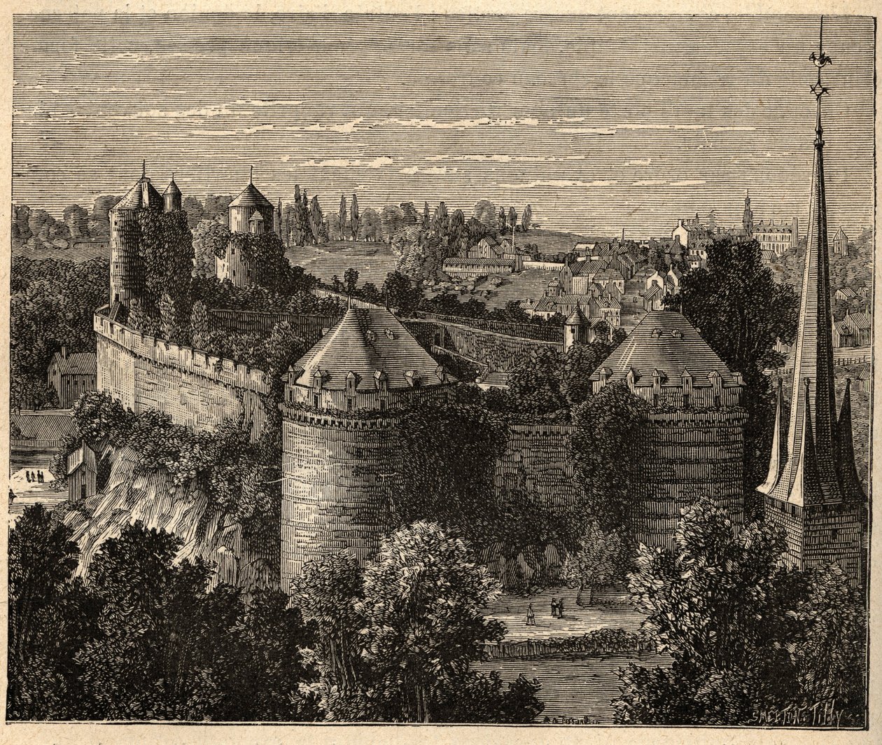 Le Chateau a Fougeres - Bretaň - Francie - rytina “” PATRIE” - PECTUREQUIREQUE POPIS FRANCIE V 6 SVAZTECH LUCIEN HUARD - konec 19. stol. od Unknown artist