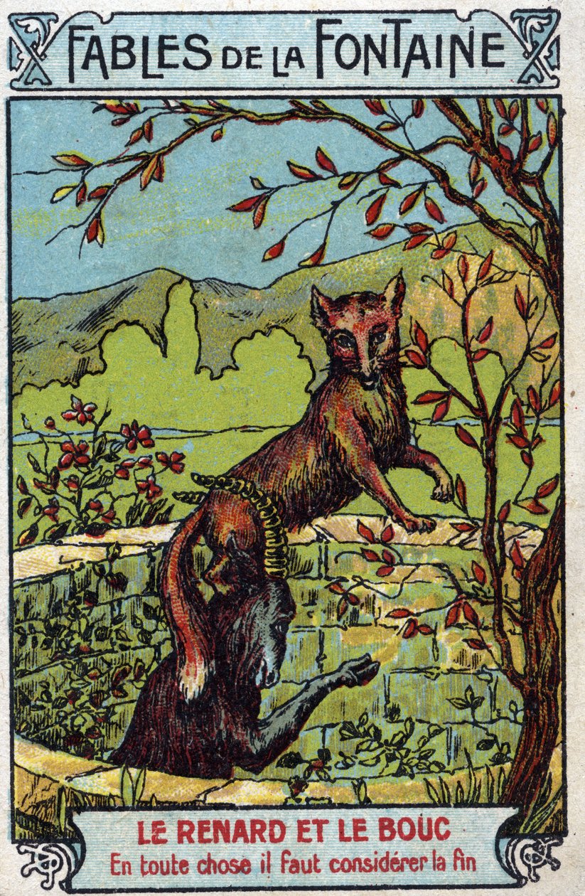 Le Fox et le Bouc - Bajky Jean de La Fontaine (1621-95) - Chromolitografie konce 19. století Soukromá sbírka od Unknown artist