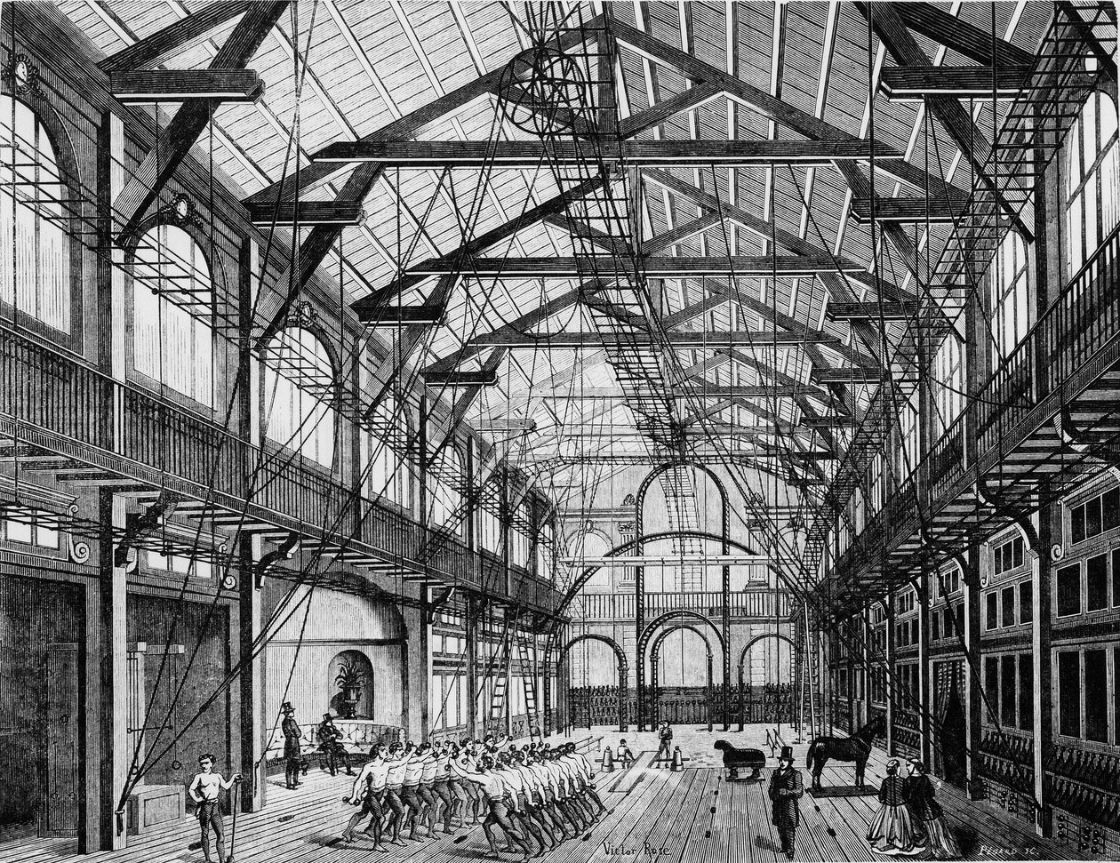 Grand Gymnasium v ​​Rue des Martyrs - rytina od Unknown artist