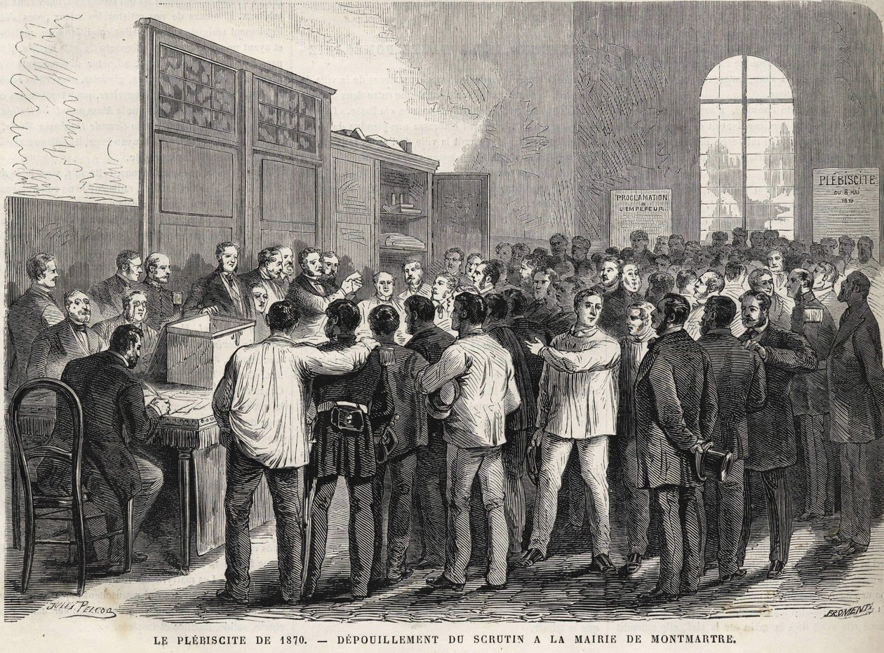Le Plebiscite de 1870, sčítání hlasů na radnici Montmartru. od Unknown artist