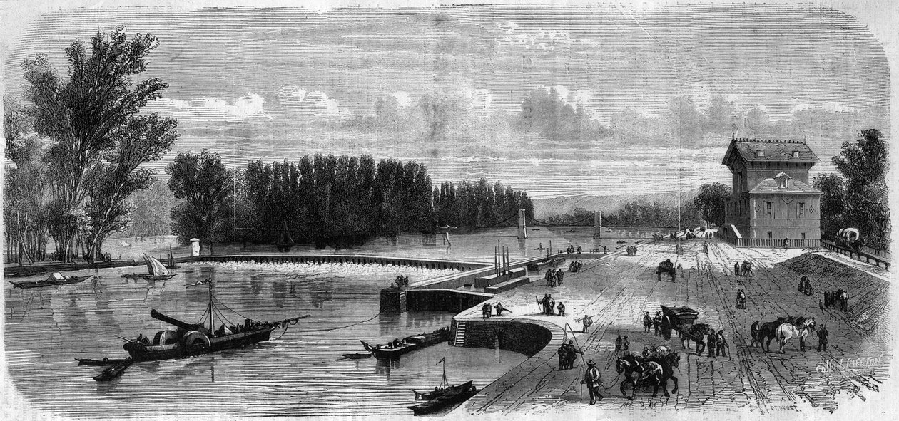 Přehrada Suresnes - rytina v ""Le Journal Illustrie"" od Unknown artist