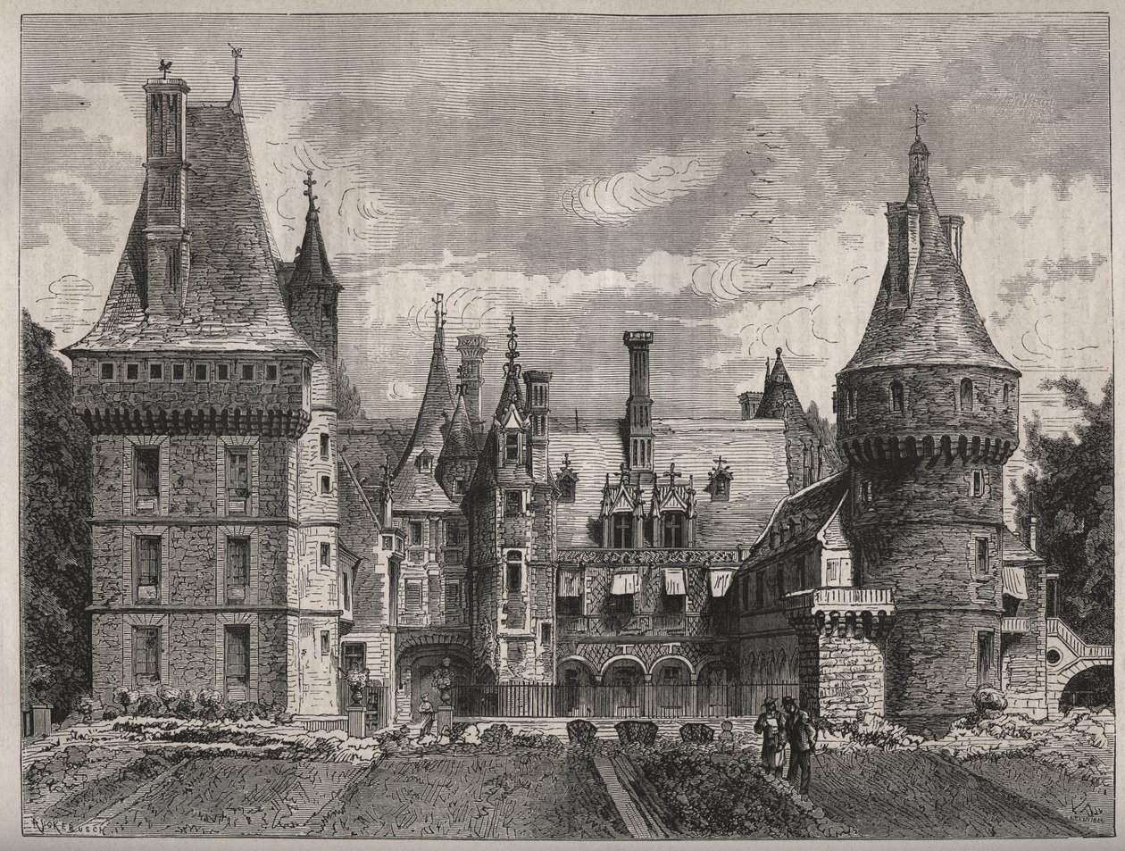 Le chateau de Maintenon, Eure et Loir (Eure et Loir), Centre, Francie rytina z 19. století od Unknown artist