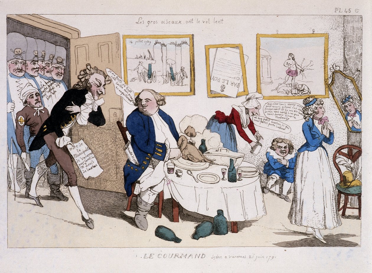 Le gourmand (jídlo Ludvíka XVI. a Marie Antoinetty během letu do Varennes) - v „“ Musée de la caricature““ od Unknown artist