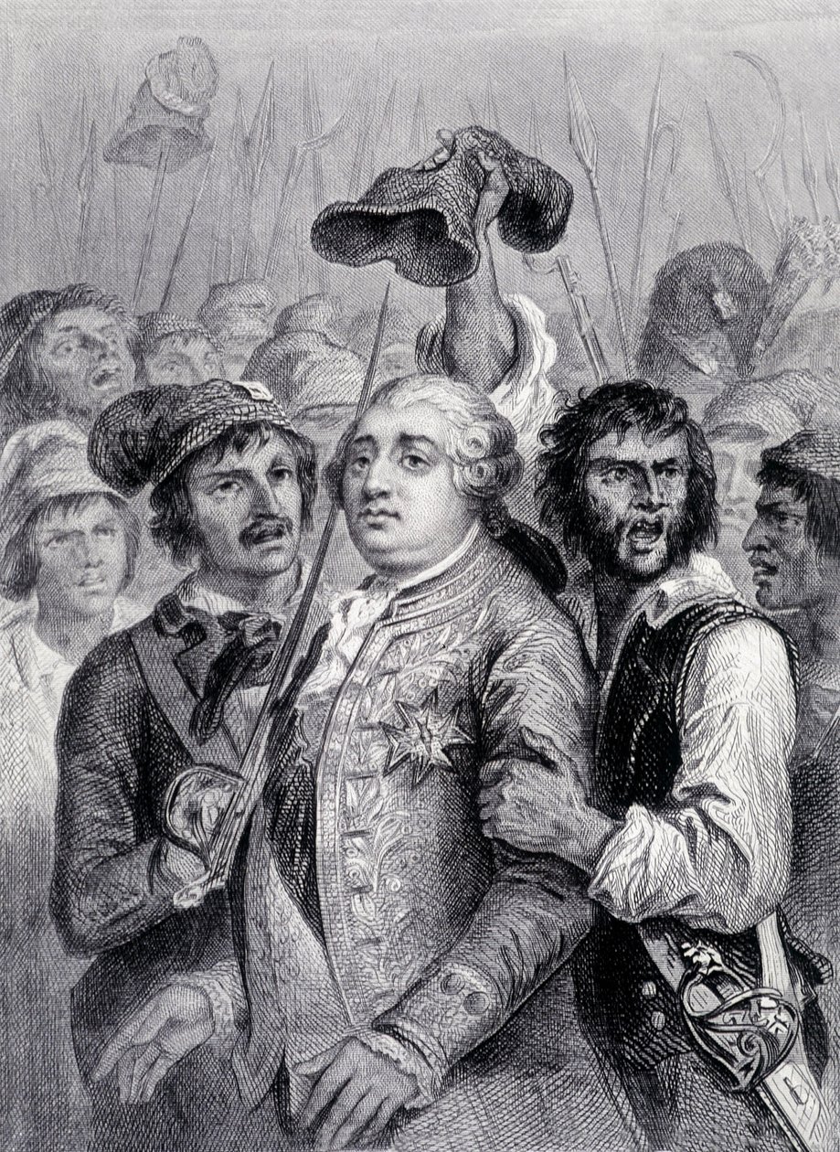 Lidé v Tuileries, čepice Ludvík XVI. z frygické čepice, červen od Unknown artist