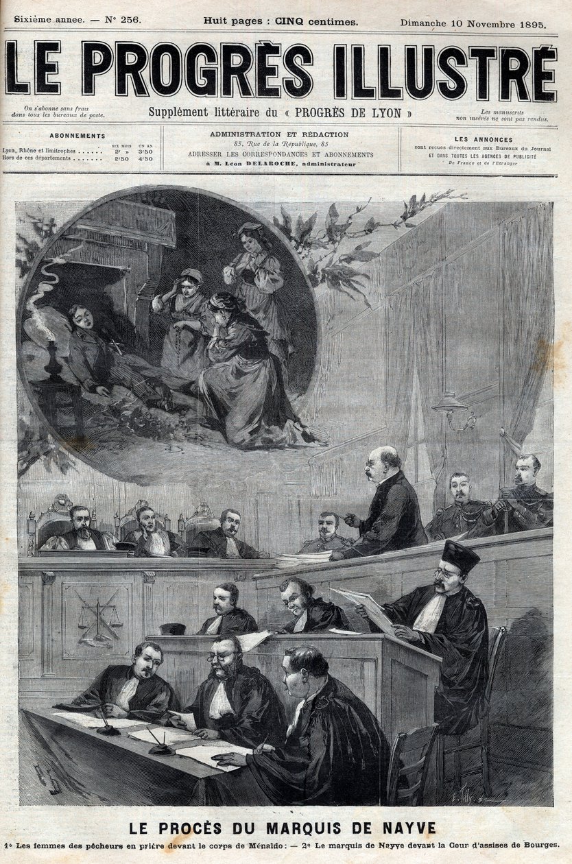Proces s markýzem de Nayve na porotě v Bourges v roce 1895 – rytina v „Le Progres illustrious““ z roku 1895 od Unknown artist