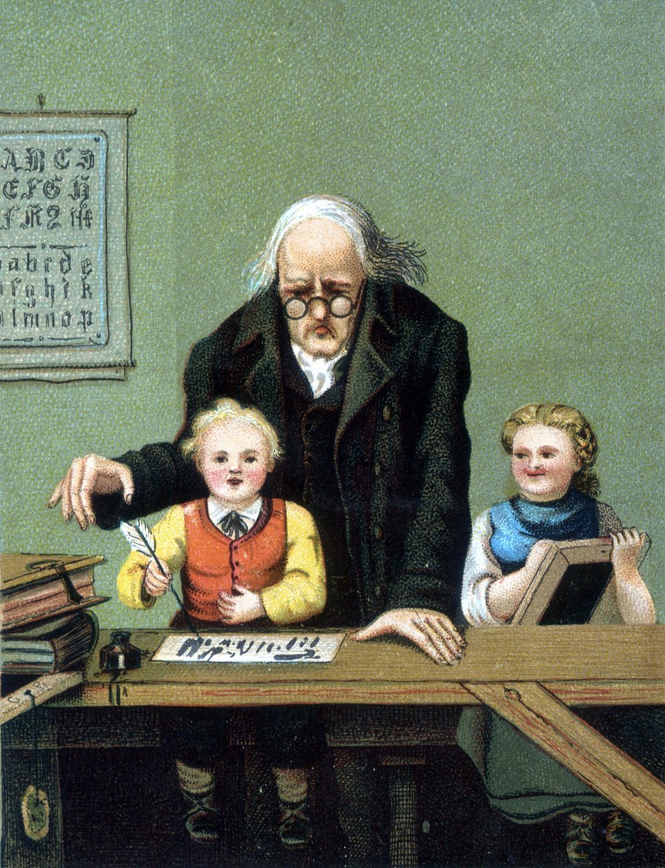 Učení psaní - chromolitografie, konec 19. století od Unknown artist