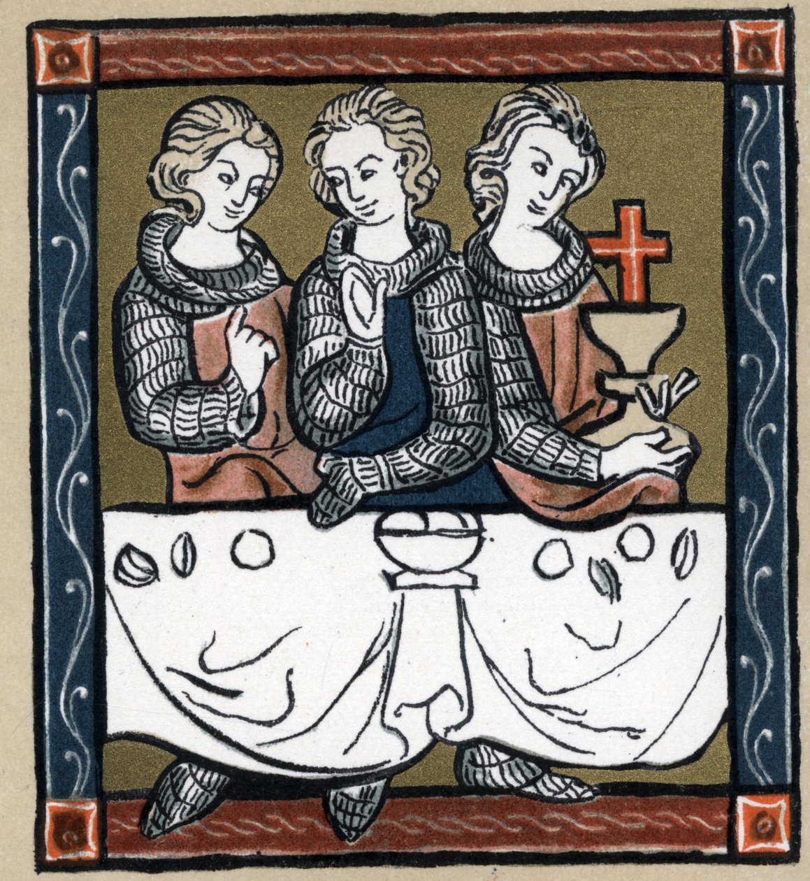 Legenda Arthurian: Galahad (Gaalad nebo Galaad), Perceval a Bohort (Bors nebo Borrt) se svatým grálem. V „Dějinách francouzské literatury“ od Hermanna Suchiera od Unknown artist